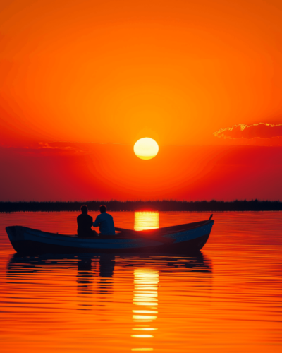 Two people enjoying a breathtaking sunset on a boat, perfect for those planning a trip to Spain