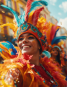 Vibrant carnival parade in Lisbon showcasing colorful costumes