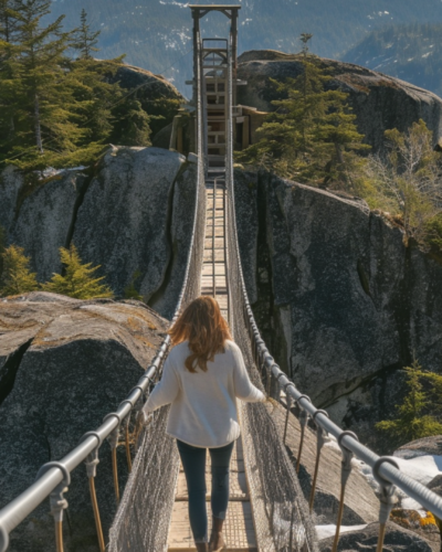 Woman on a suspension bridge in Whistler, Canada.