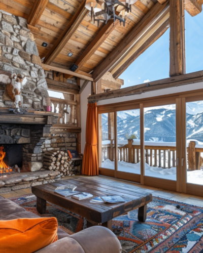 A large group vacation rental in Courchevel, France covered with snow.