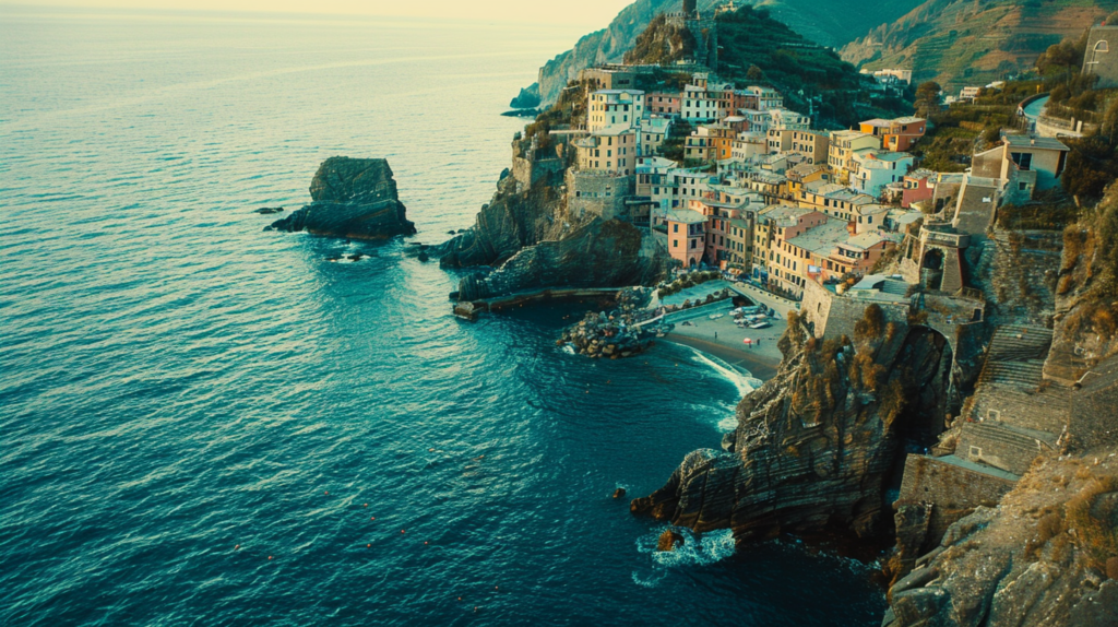 A coastal drive to Cinque Terre from Milan, Italy, with stunning sea views, colorful villages perched on cliffs.