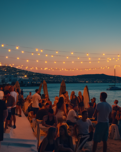 A seaside party, one of many things to do in Mykonos, Greece