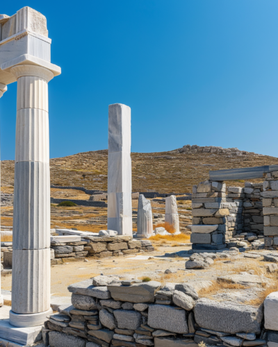 An archaeological and scenic drive in Mykonos, Greece