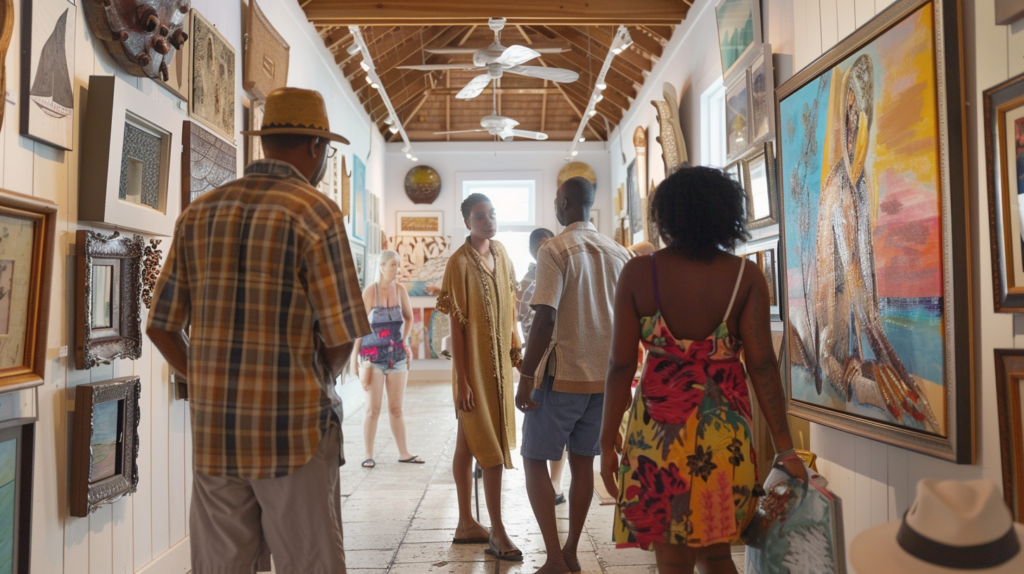 Historic colonial buildings painted in vibrant colors under the midday sun in Dunmore Town.