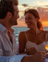 A couple having a private sunset dinner on a yacht in Providenciales, Turks and Caicos.
