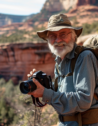 A hiker capturing sceneries and memories at Devil's Bridge in Sedona, Arizona.